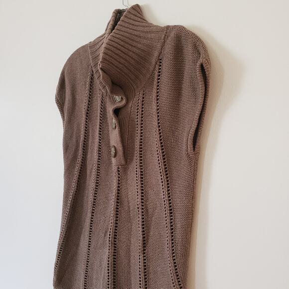 BCBGMAXAZRIA Brown Knit Cotton Wool Sweater Sleeveless Tunic Large Buttons - Picture 4 of 7